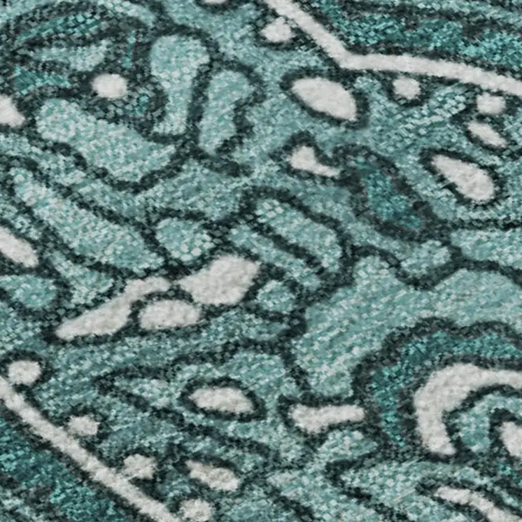 8' X 10' Teal And Ivory Paisley Washable Area Rug With UV Protection