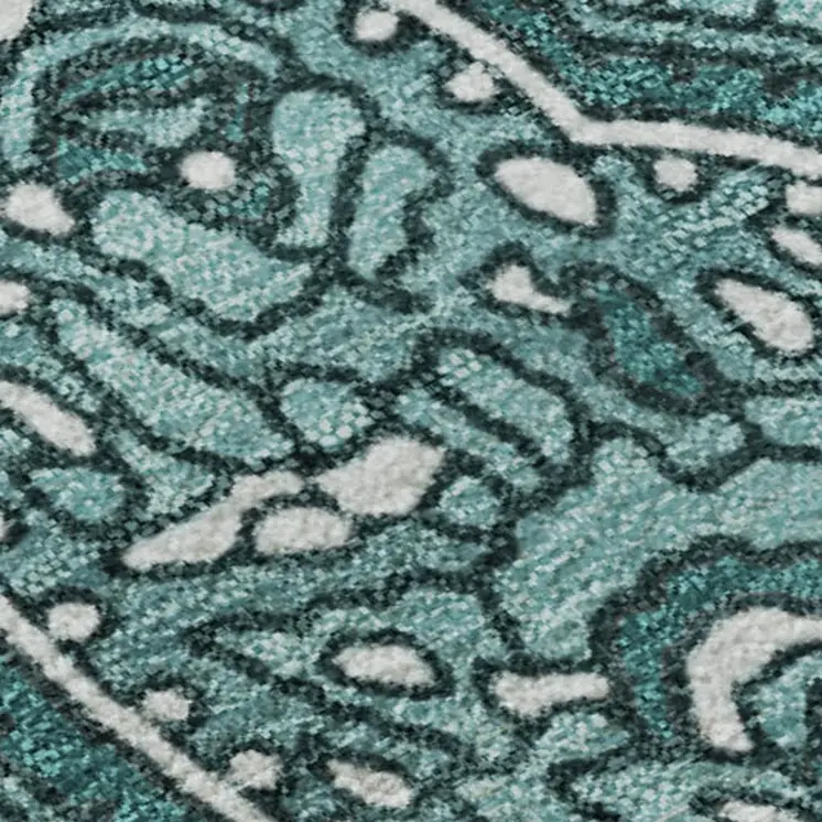 9' X 12' Teal And Ivory Paisley Washable Area Rug With UV Protection