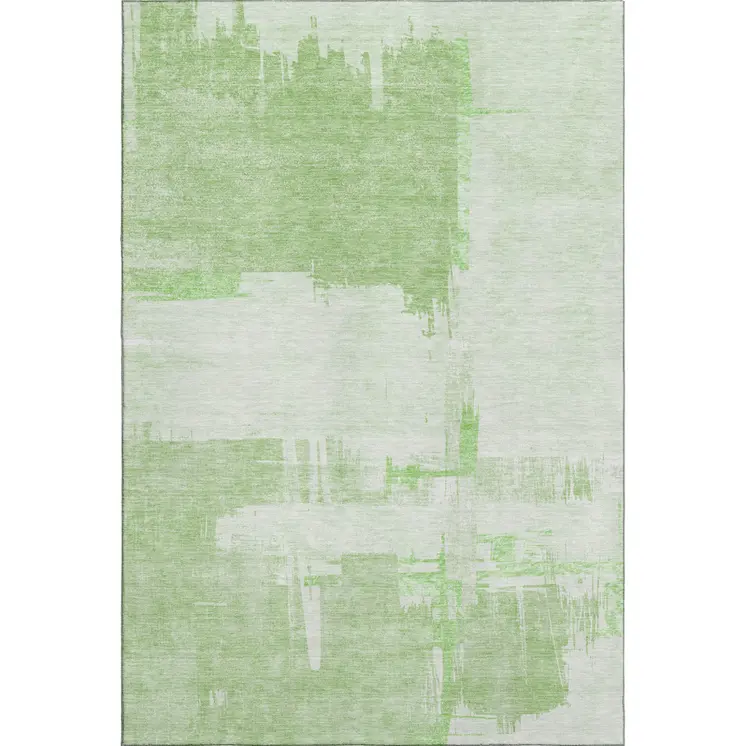 10' X 14' Green And Ivory Abstract Washable Area Rug With UV Protection