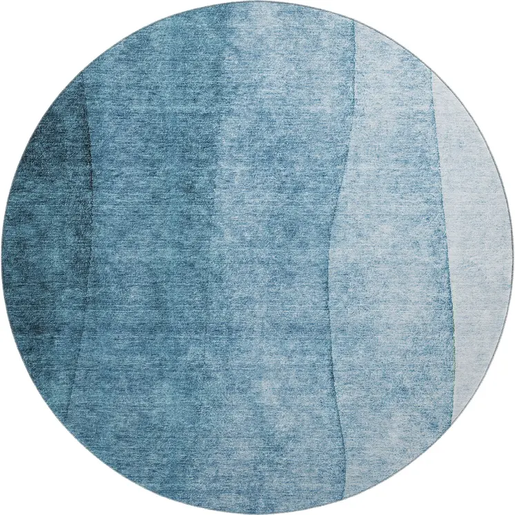 8' Blue And Ivory Ombre Washable Round Rug With UV Protection