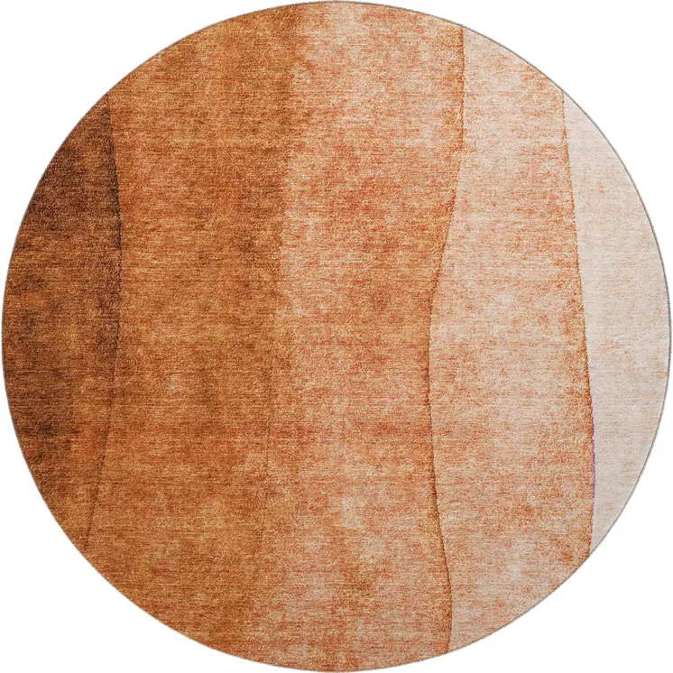 8' Chili Red And Ivory Ombre Washable Round Rug With UV Protection