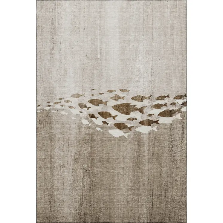 8' X 10' Taupe And Ivory Nautical Washable Area Rug With UV Protection