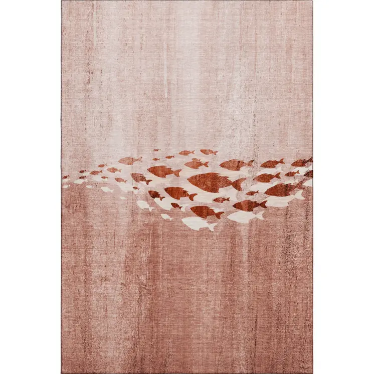 10' X 14' Terra Cotta And Ivory Nautical Washable Area Rug With UV Protection