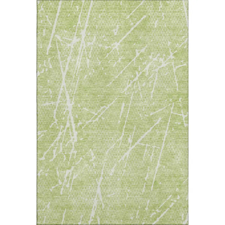 3' X 5' Artichoke Green And Ivory Abstract Washable Area Rug With UV Protection