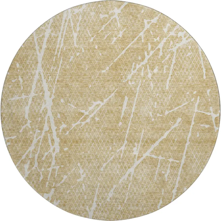 8' Beige And Ivory Abstract Washable Round Rug With UV Protection