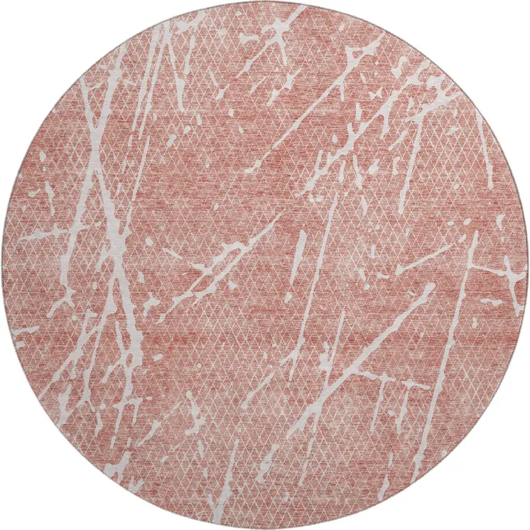 8' Blush And Ivory Abstract Washable Round Rug With UV Protection