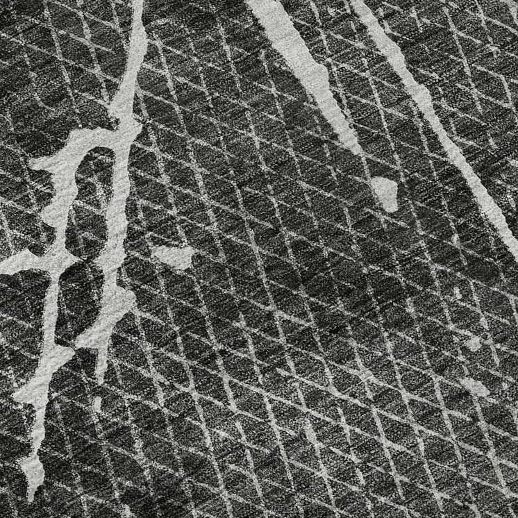 3' X 5' Charcoal And Ivory Abstract Washable Area Rug With UV Protection