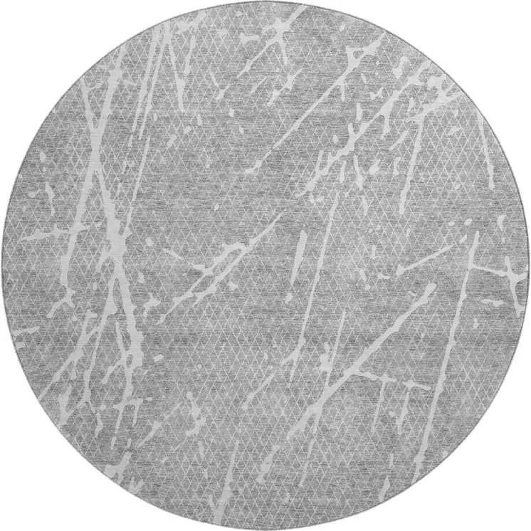 8' Gray And Ivory Abstract Washable Round Rug With UV Protection