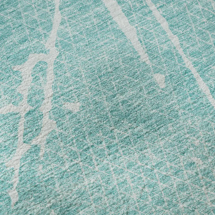 3' X 5' Teal And Ivory Abstract Washable Area Rug With UV Protection