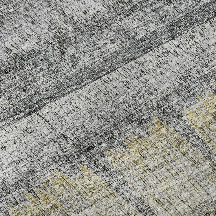 5' X 8' Gray Ivory And Gold Striped Washable Area Rug With UV Protection