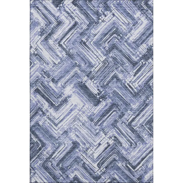 5' X 8' Blue And Ivory Chevron Washable Area Rug With UV Protection