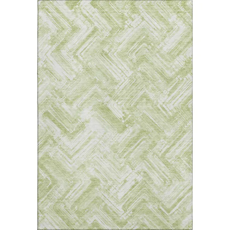 10' X 14' Green And Ivory Chevron Washable Area Rug With UV Protection