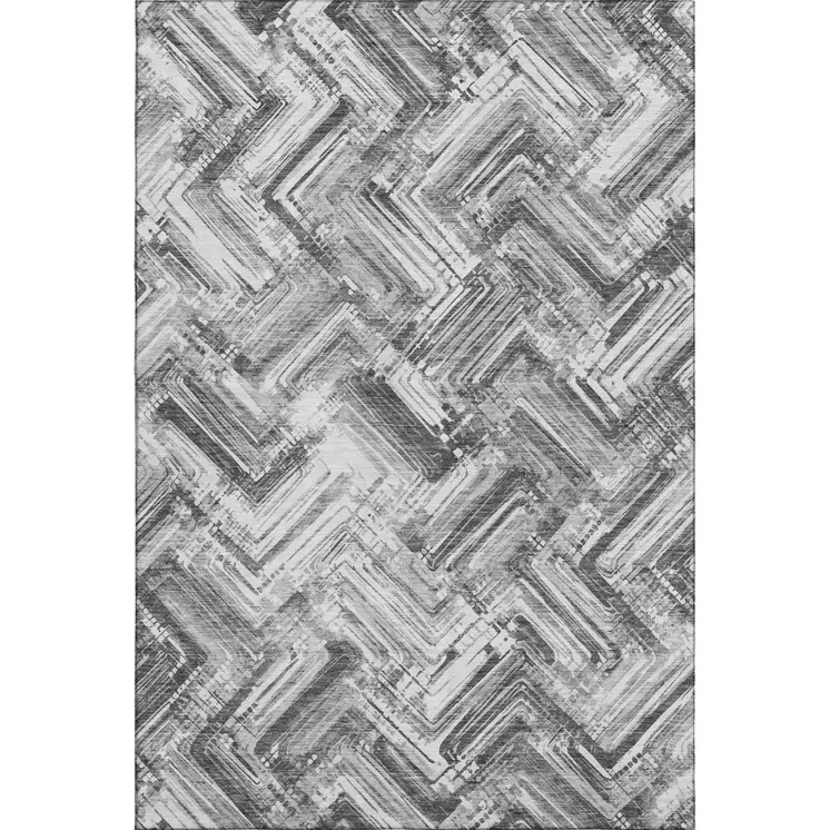 8' X 10' Gray And Ivory Chevron Washable Area Rug With UV Protection