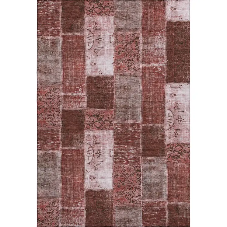 3' X 5' Burgundy And Ivory Patchwork Washable Area Rug With UV Protection