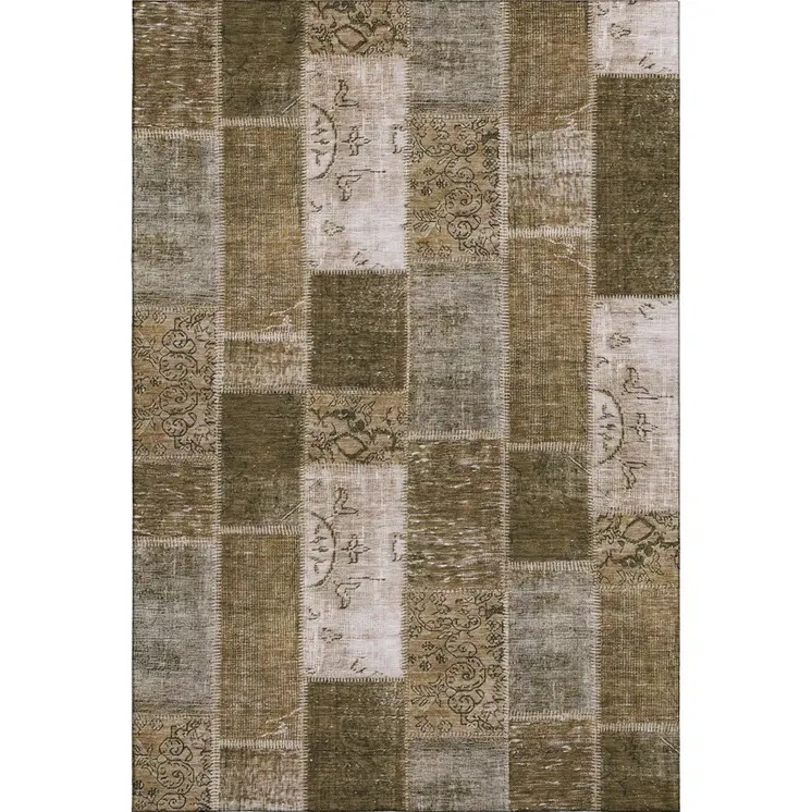 5' X 8' Brown And Ivory Patchwork Washable Area Rug With UV Protection