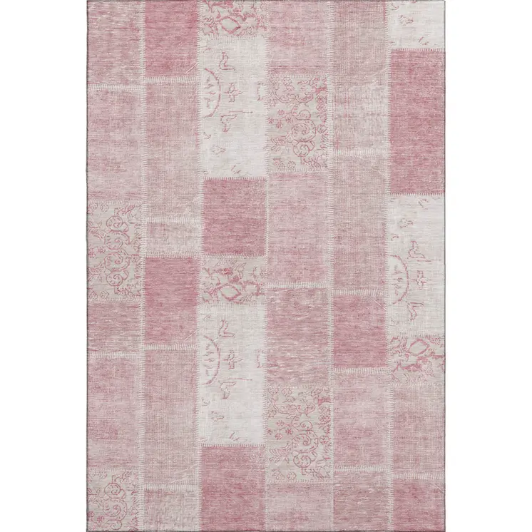 10' X 14' Pink And Ivory Patchwork Washable Area Rug With UV Protection