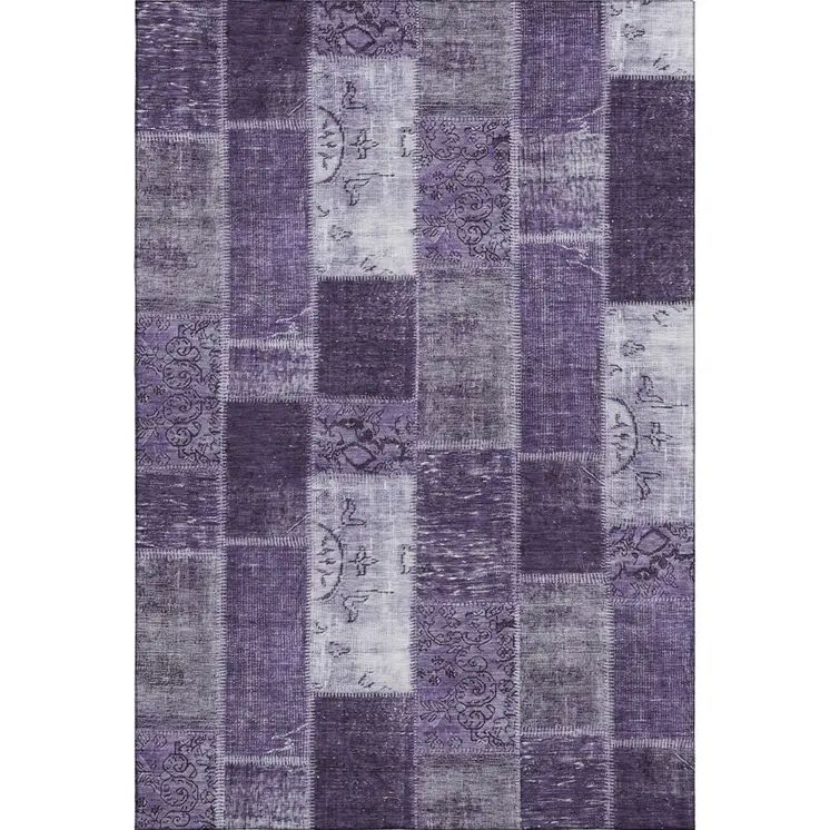 3' X 5' Purple And Ivory Patchwork Washable Area Rug With UV Protection