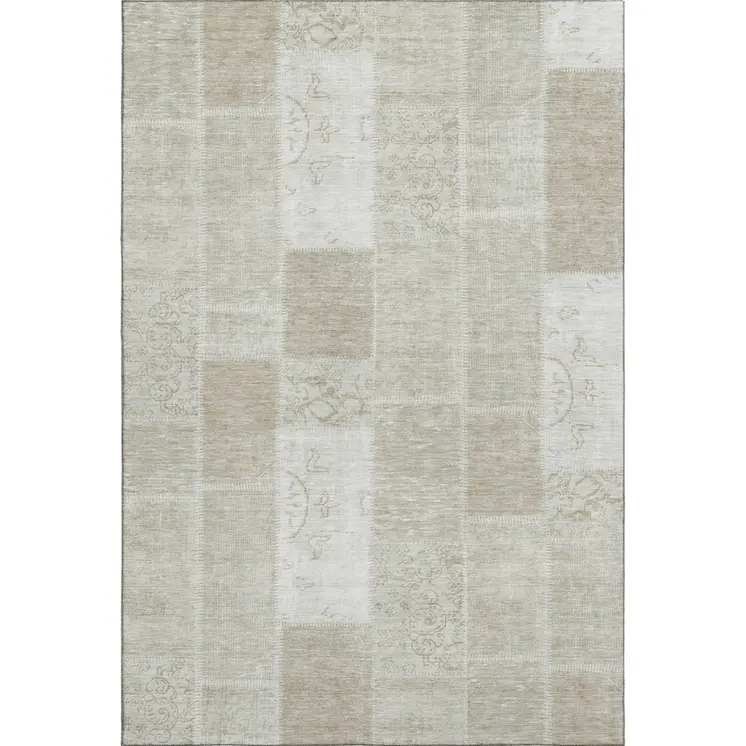 8' X 10' Taupe And Ivory Patchwork Washable Area Rug With UV Protection