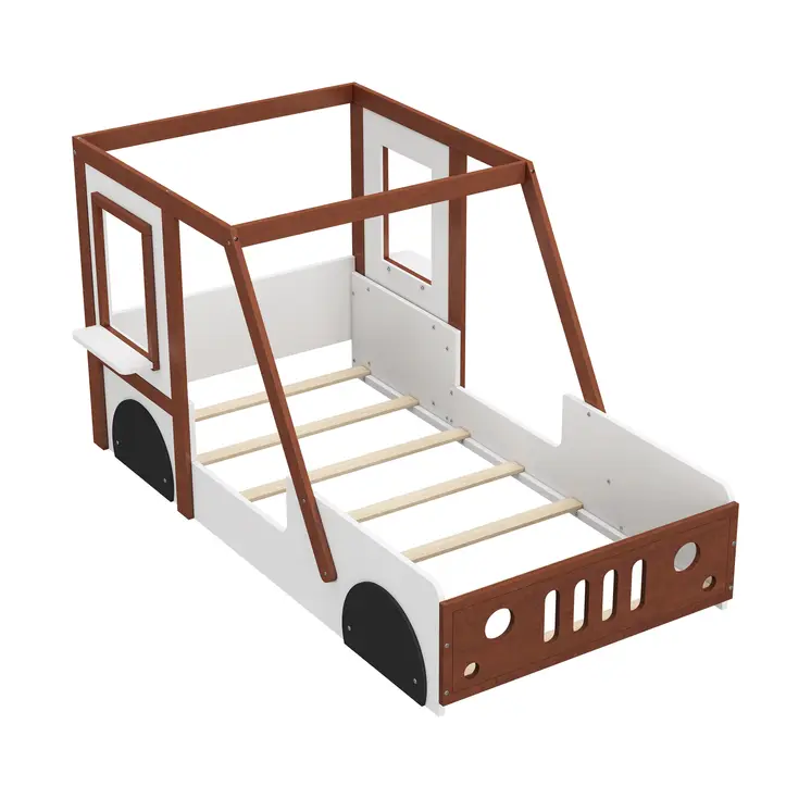 White and Mahogany Wood Twin Bed Frame