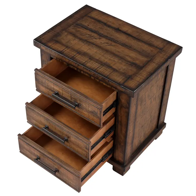 Set of Two 26" Walnut Wood Three Drawer Nightstand