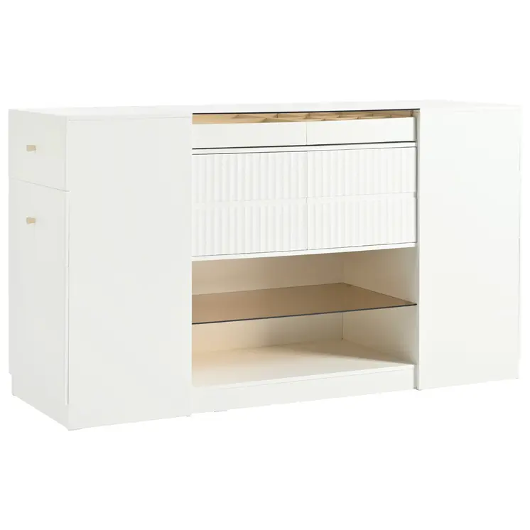 33" White Wood Six Drawer Combo Dresser
