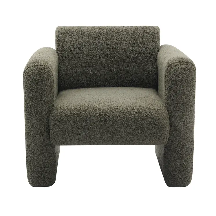 31" Olive Green and Moss Green Tufted Sherpa Solid and Manufactured Wood Arm Chair