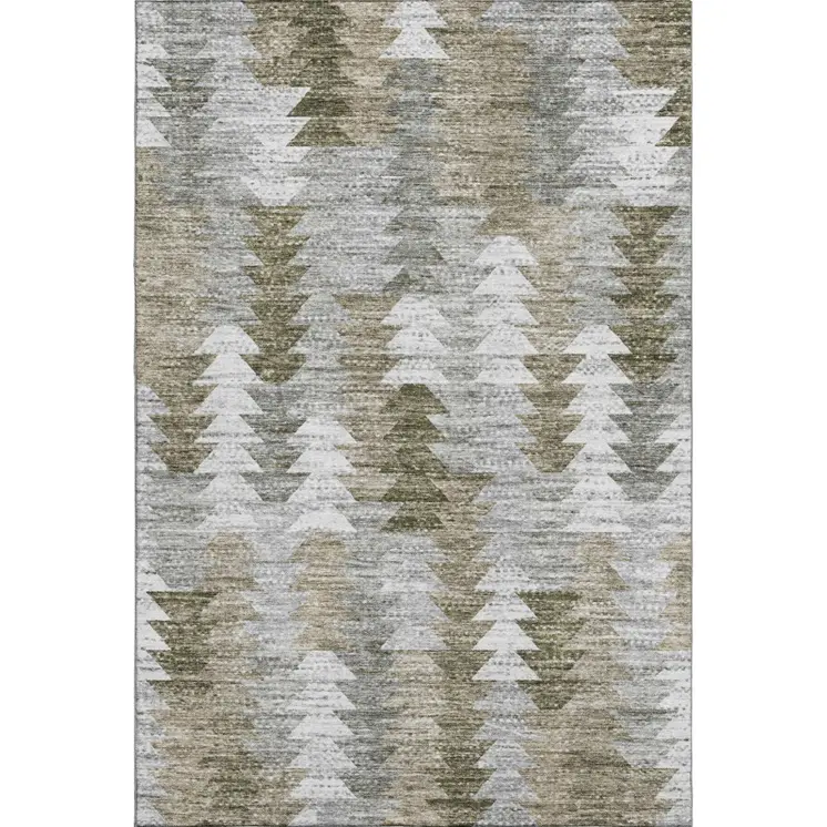 3' X 5' Brown Ivory And Gray Geometric Washable Area Rug With UV Protection