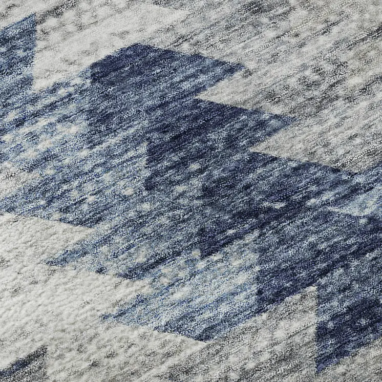 9' X 12' Blue Ivory And Gray Geometric Washable Area Rug With UV Protection