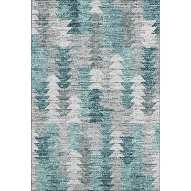 10' X 14' Teal Ivory And Gray Geometric Washable Area Rug With UV Protection