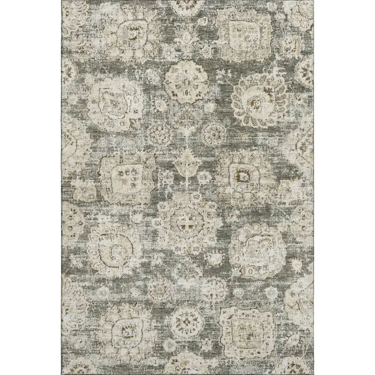 5' X 8' Taupe And Beige Floral Washable Area Rug With UV Protection