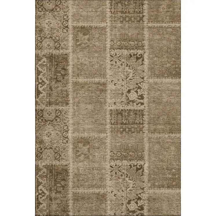 8' X 10' Brown And Beige Patchwork Washable Area Rug With UV Protection