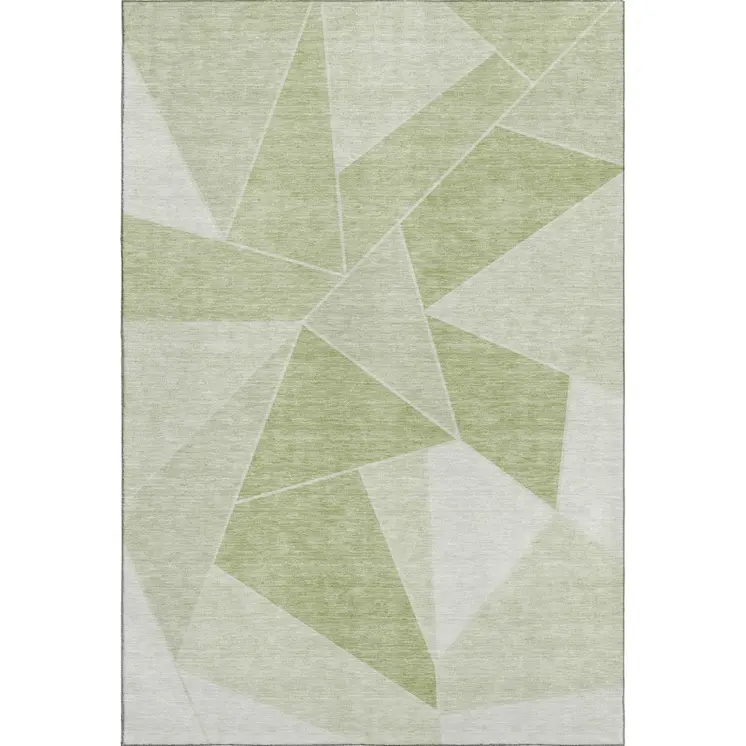 9' X 12' Artichoke Green And Ivory Geometric Washable Area Rug With UV Protection