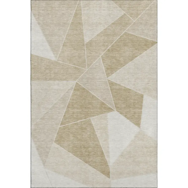 5' X 8' Beige And Ivory Geometric Washable Area Rug With UV Protection