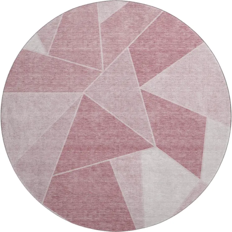 8' Blush And Ivory Geometric Washable Round Rug With UV Protection