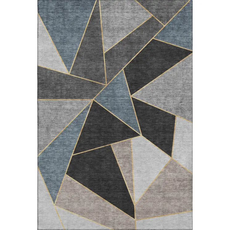 8' X 10' Blue Charcoal And Ivory Geometric Washable Area Rug With UV Protection