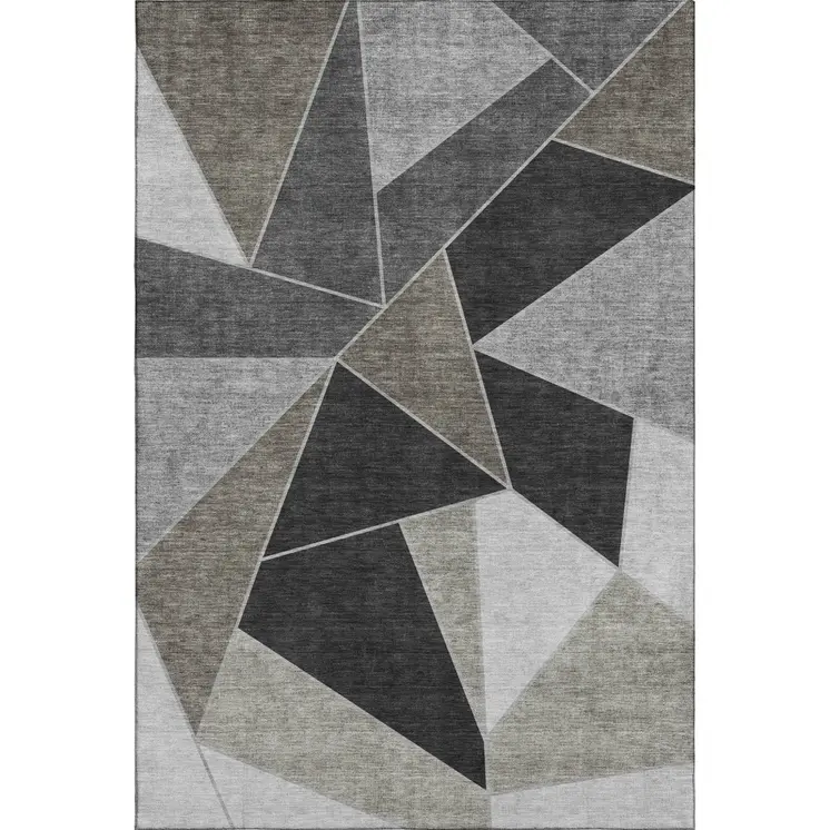 5' X 8' Coffee Charcoal And Ivory Geometric Washable Area Rug With UV Protection