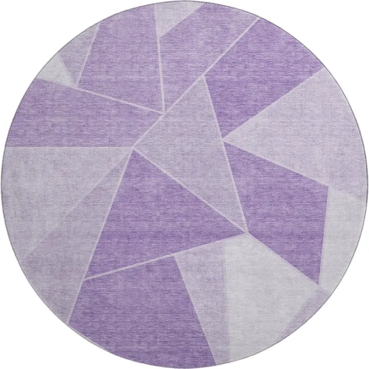 8' Lilac And Ivory Geometric Washable Round Rug With UV Protection