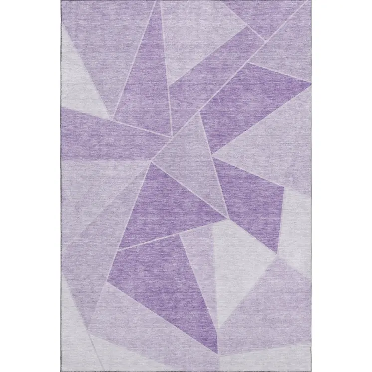 9' X 12' Lilac And Ivory Geometric Washable Area Rug With UV Protection