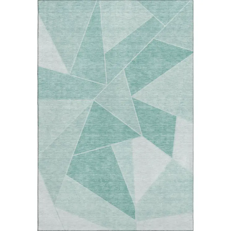 3' X 5' Teal And Ivory Geometric Washable Area Rug With UV Protection