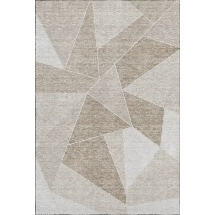 10' X 14' Taupe And Ivory Geometric Washable Area Rug With UV Protection