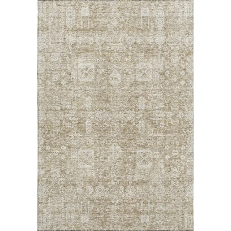 8' X 10' Beige And Ivory Floral Washable Area Rug With UV Protection