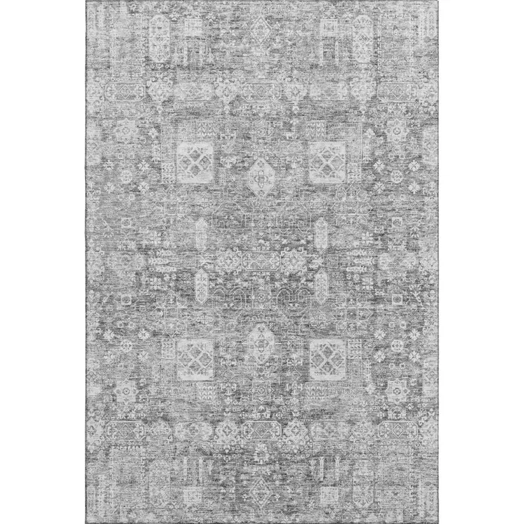 5' X 8' Gray And Ivory Floral Washable Area Rug With UV Protection