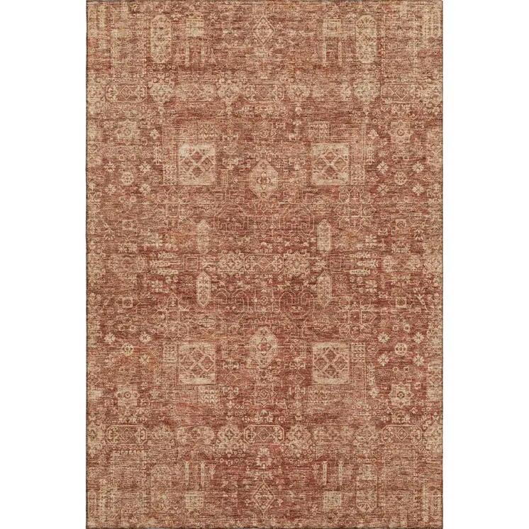 3' X 5' Chili Red And Copper Floral Washable Area Rug With UV Protection