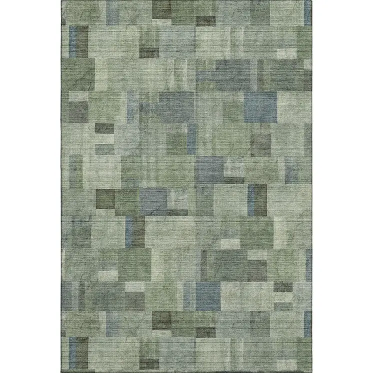 10' X 14' Green Blue And Gray Geometric Washable Area Rug With UV Protection