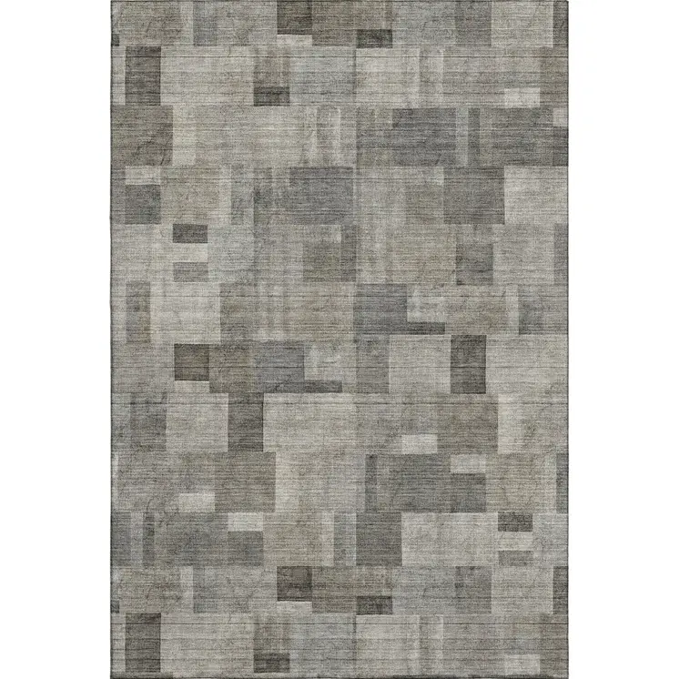9' X 12' Taupe Charcoal And Beige Geometric Washable Area Rug With UV Protection