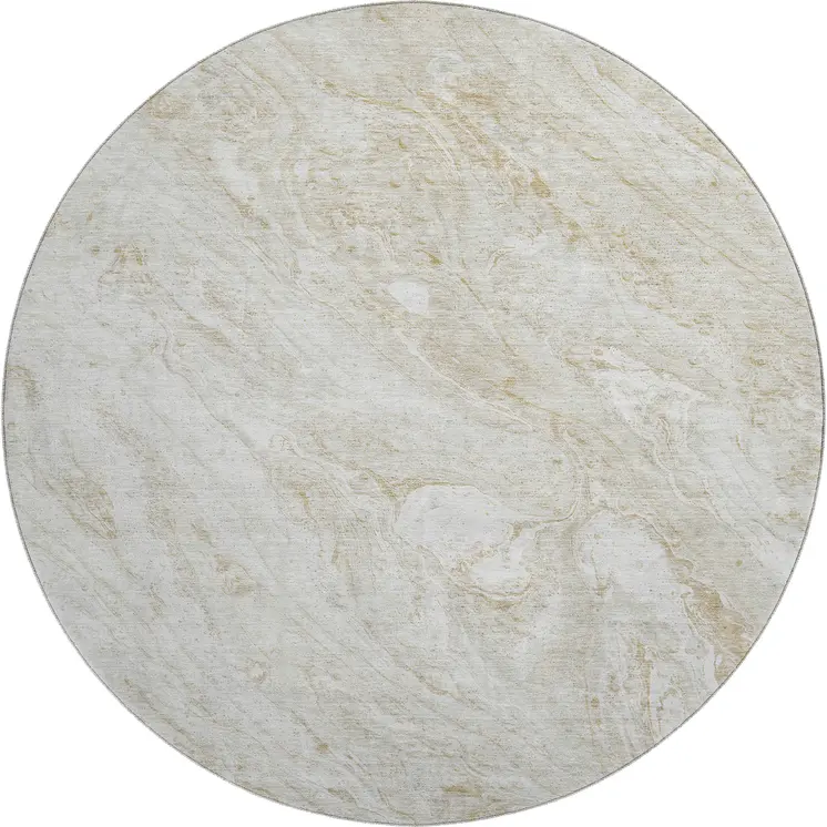 8' Ivory And Beige Abstract Washable Round Rug With UV Protection