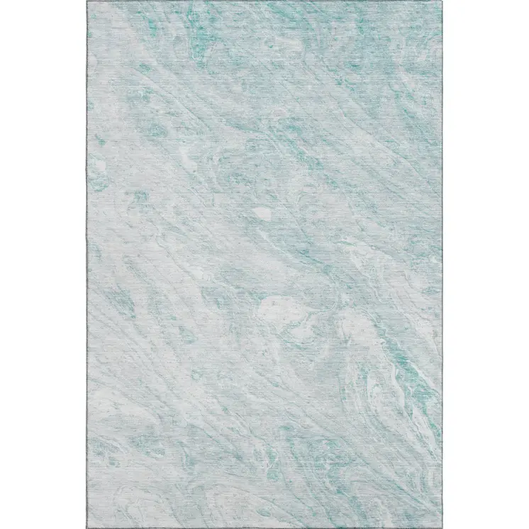8' X 10' Teal And Ivory Abstract Washable Area Rug With UV Protection