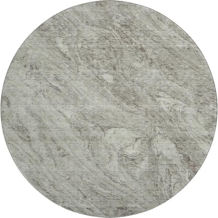 8' Taupe And Ivory Abstract Washable Round Rug With UV Protection