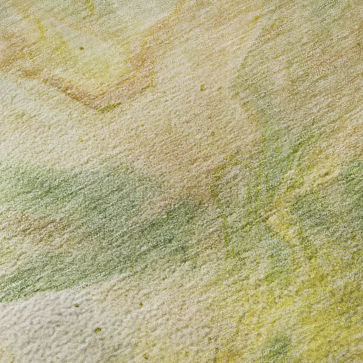 9' X 12' Green Peach And Yellow Abstract Washable Area Rug With UV Protection