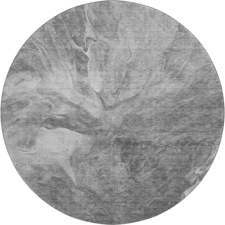 8' Gray And Ivory Abstract Washable Round Rug With UV Protection
